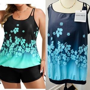 Hanna Nikole Women's Tankini One Piece Tummy Control Blouson Swim Tank Top